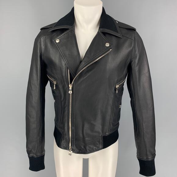 BALMAIN By Olivier Rousteing Size 38 Black Leather Motorcycle Jacket - Picture 1 of 7